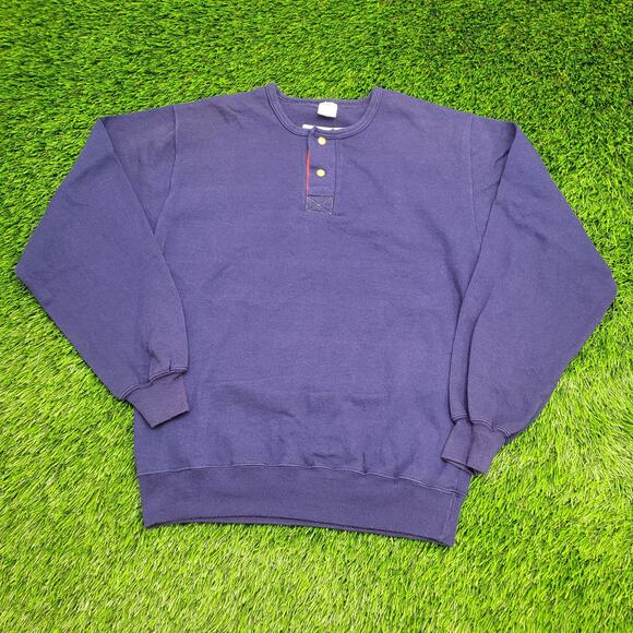 Vintage 80s JERZEES Henley Sweatshirt S/M 18x24 Purple Crop USA - Picture 1 of 10
